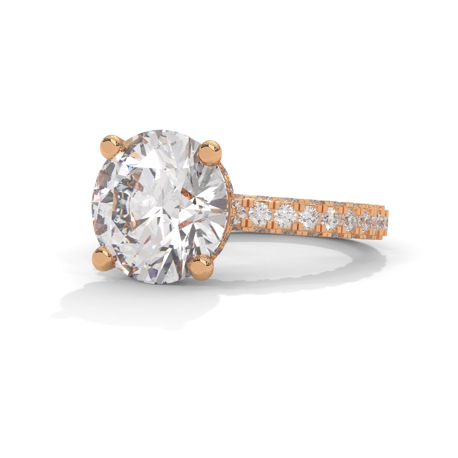 Round Brilliant Cut Lab-Grown Diamond Hidden Halo Pavé Engagement Ring in Rose Gold