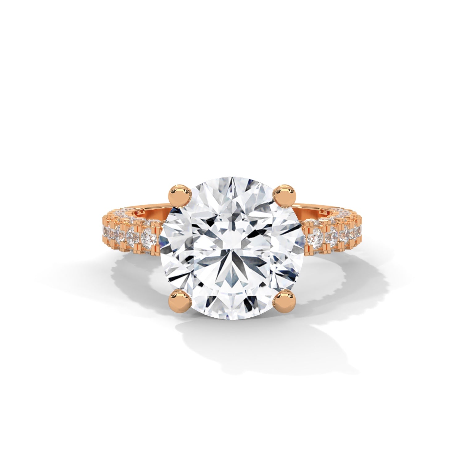 Round Brilliant Cut Lab-Grown Diamond Hidden Halo Pavé Engagement Ring in Rose Gold