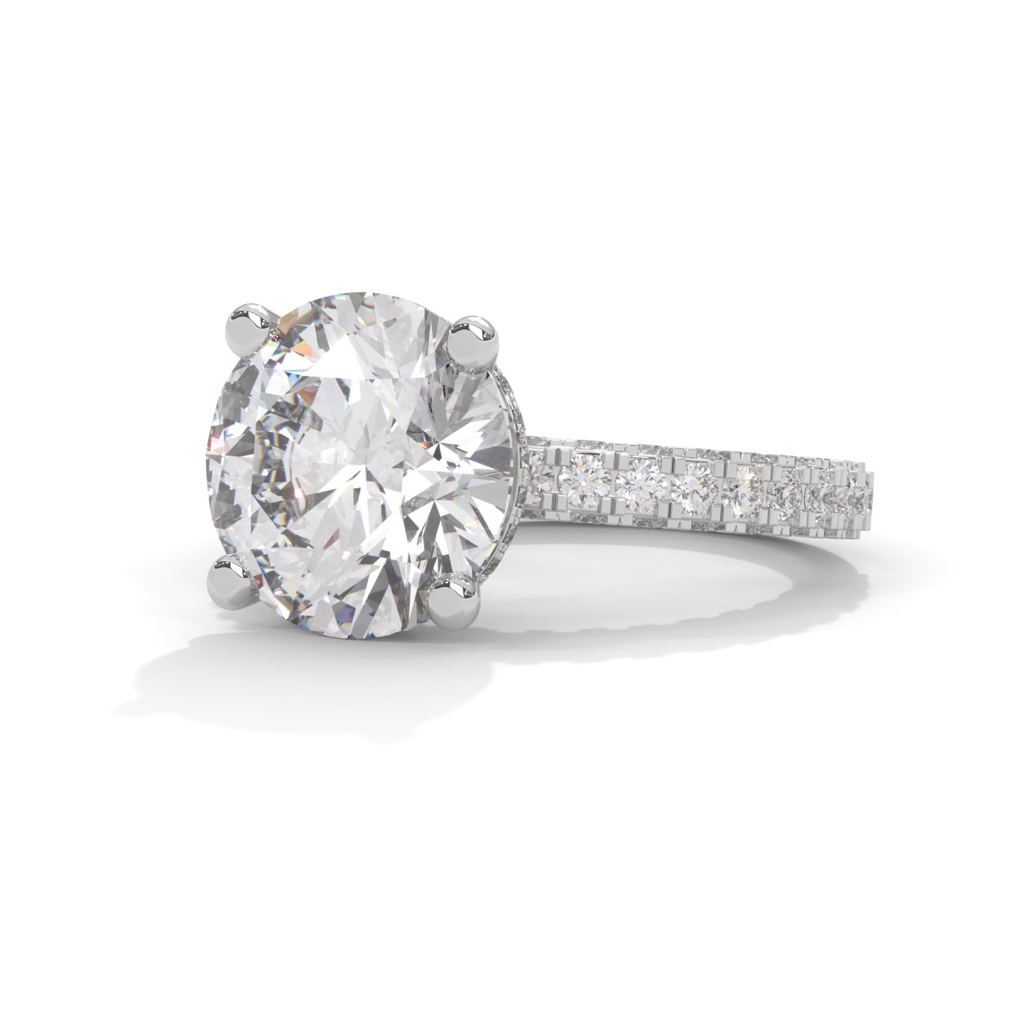 Round Brilliant Cut Lab-Grown Diamond Hidden Halo Pavé Engagement Ring in White Gold