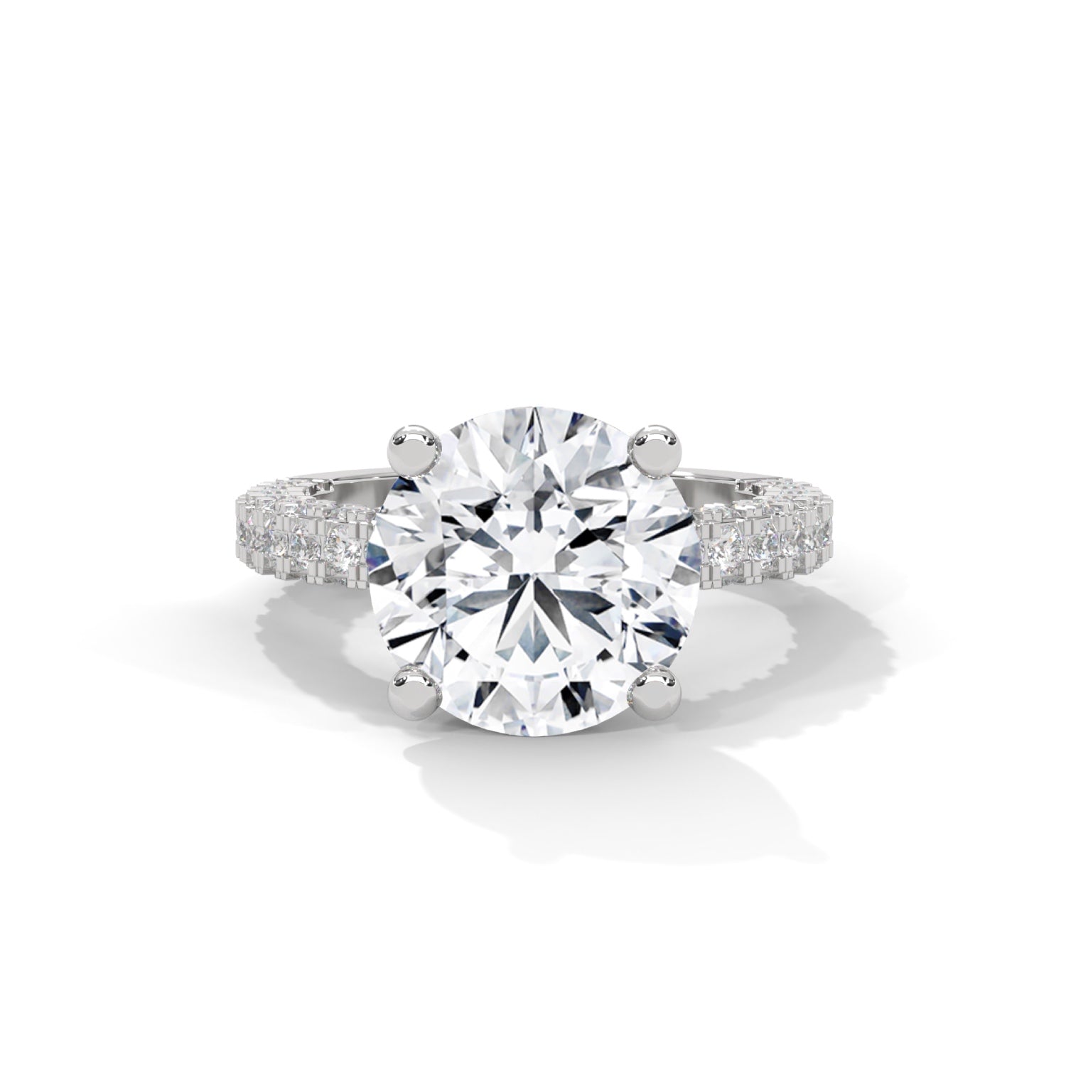 Round Brilliant Cut Lab-Grown Diamond Hidden Halo Pavé Engagement Ring in White Gold