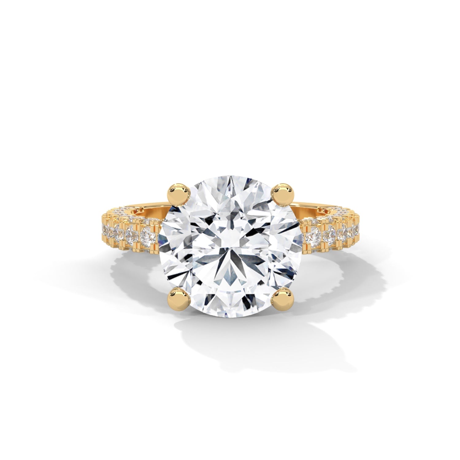 Round Brilliant Cut Lab-Grown Diamond Hidden Halo Pavé Engagement Ring in Yellow Gold