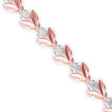 Round Brilliant Cut Lab-Grown Diamond Leaf Motif Tennis Bracelet in Rose Gold