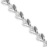 Round Brilliant Cut Lab-Grown Diamond Leaf Motif Tennis Bracelet in White Gold