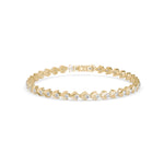 Round Brilliant Cut Lab-Grown Diamond Leaf Motif Tennis Bracelet in Yellow Gold