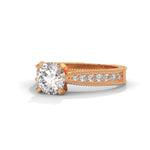 Round Brilliant Cut Lab-Grown Diamond Milgrain Pavé Engagement Ring in Rose Gold