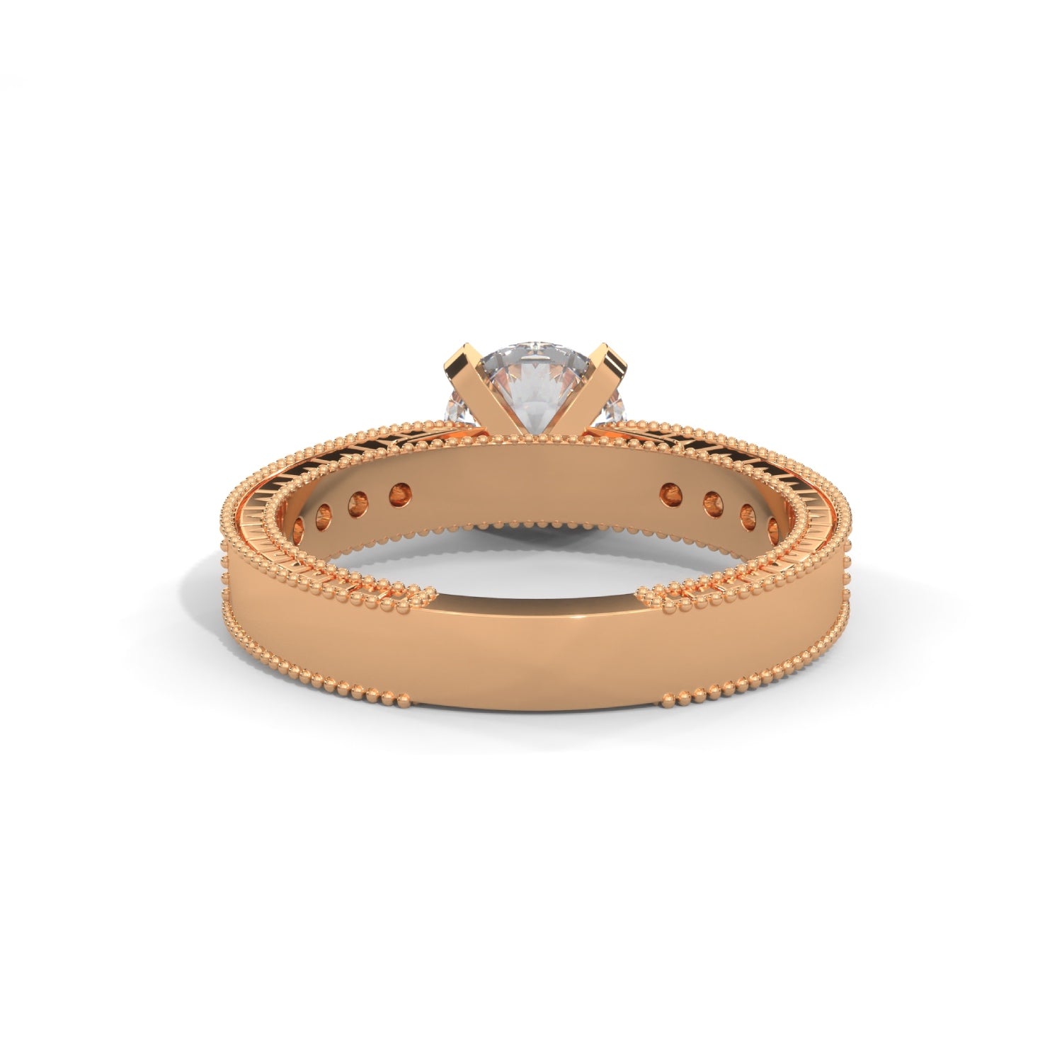 Round Brilliant Cut Lab-Grown Diamond Milgrain Pavé Engagement Ring in Rose Gold