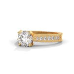 Round Brilliant Cut Lab-Grown Diamond Milgrain Pavé Engagement Ring in Yellow Gold