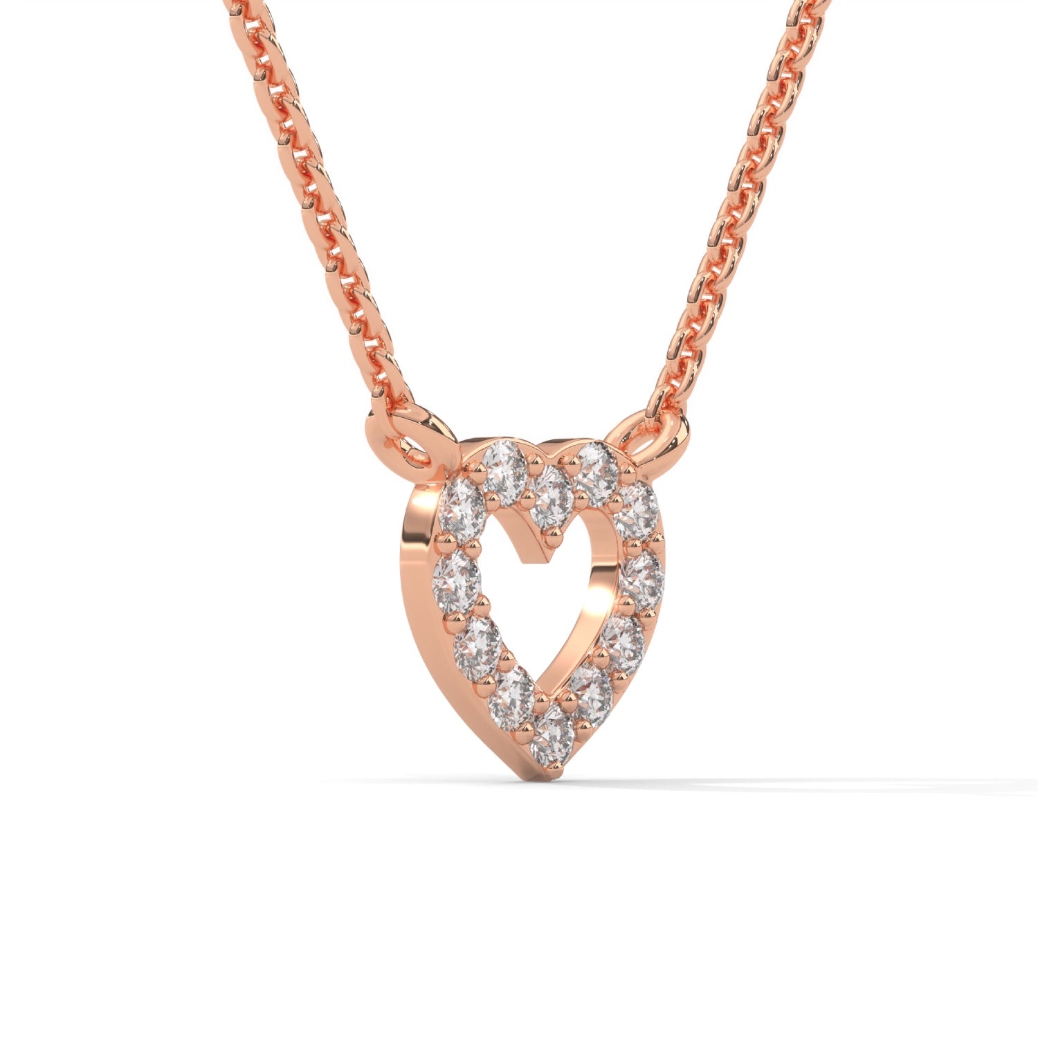 Round Brilliant Cut Lab-Grown Diamond Open Heart Pendant in Rose Gold