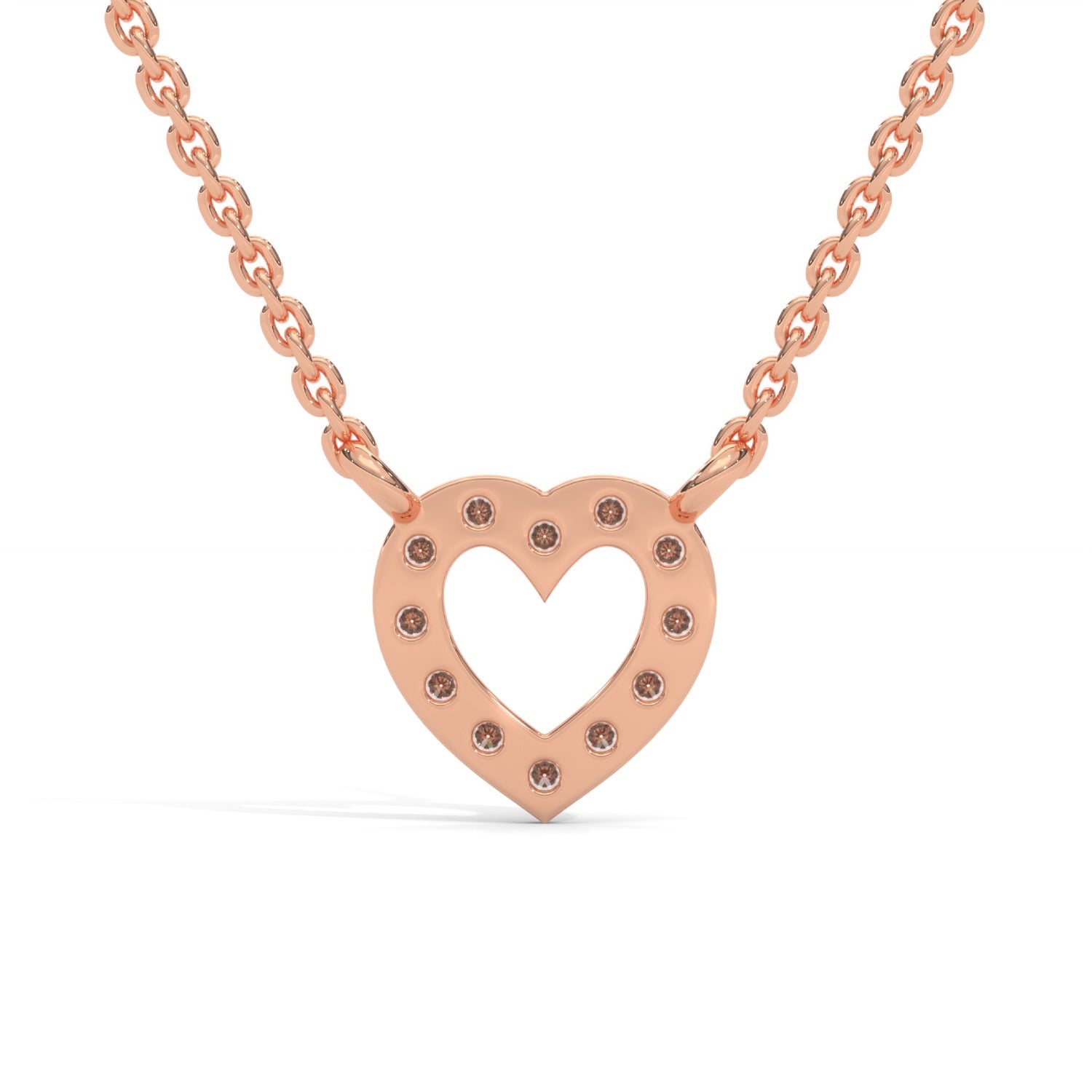 Round Brilliant Cut Lab-Grown Diamond Open Heart Pendant in Rose Gold