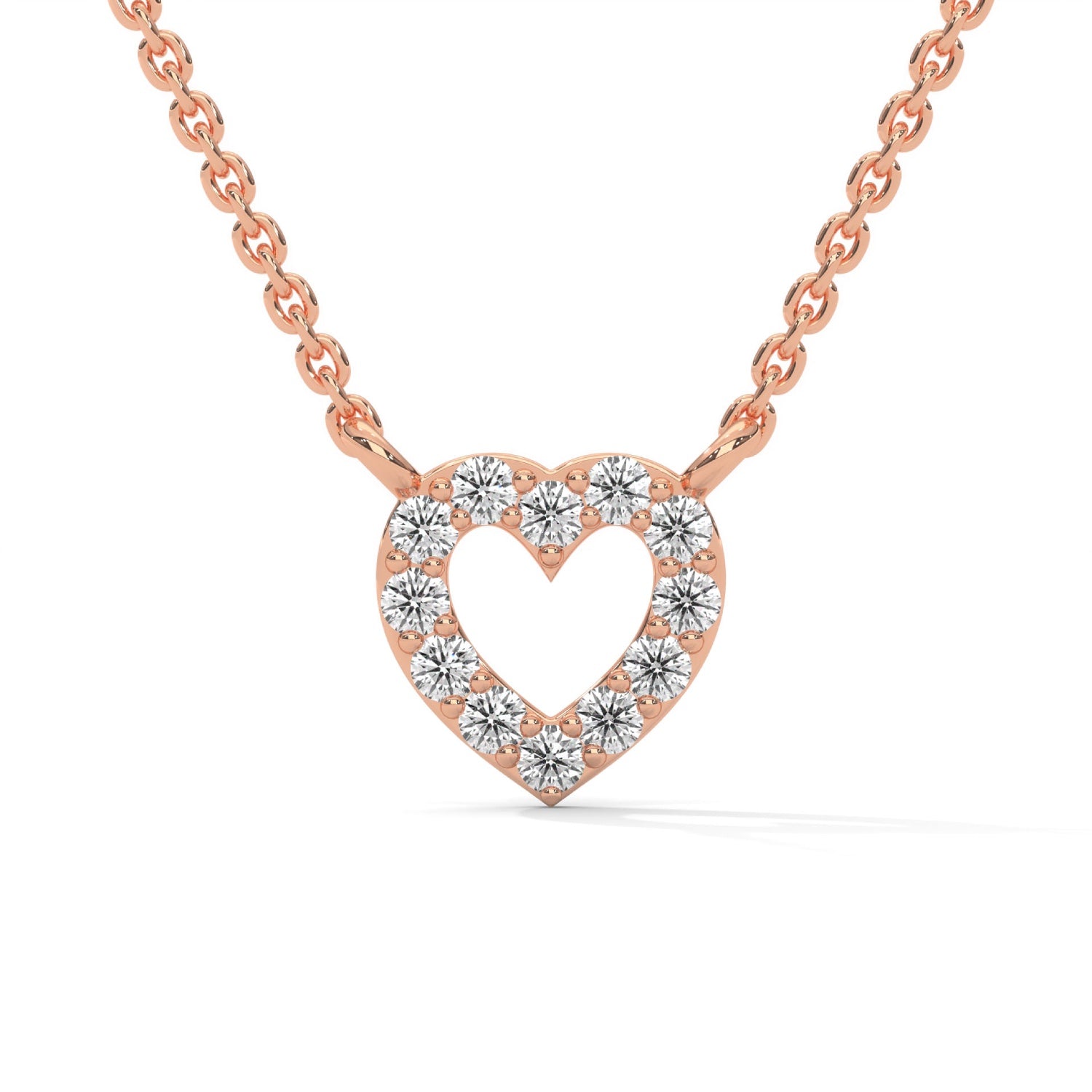 Round Brilliant Cut Lab-Grown Diamond Open Heart Pendant in Rose Gold