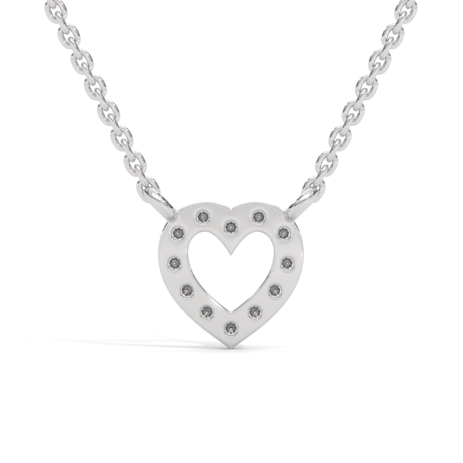 Round Brilliant Cut Lab-Grown Diamond Open Heart Pendant in White Gold