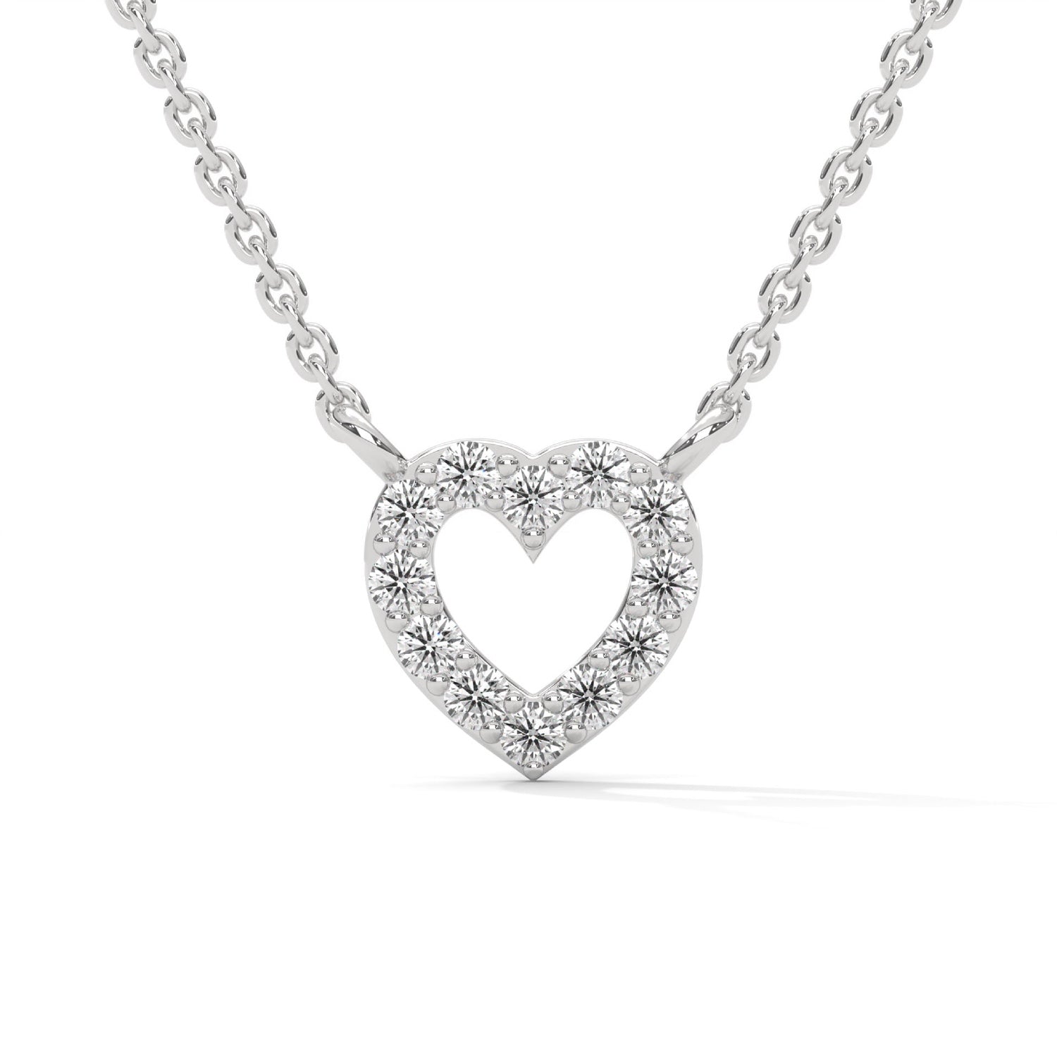 Round Brilliant Cut Lab-Grown Diamond Open Heart Pendant in White Gold