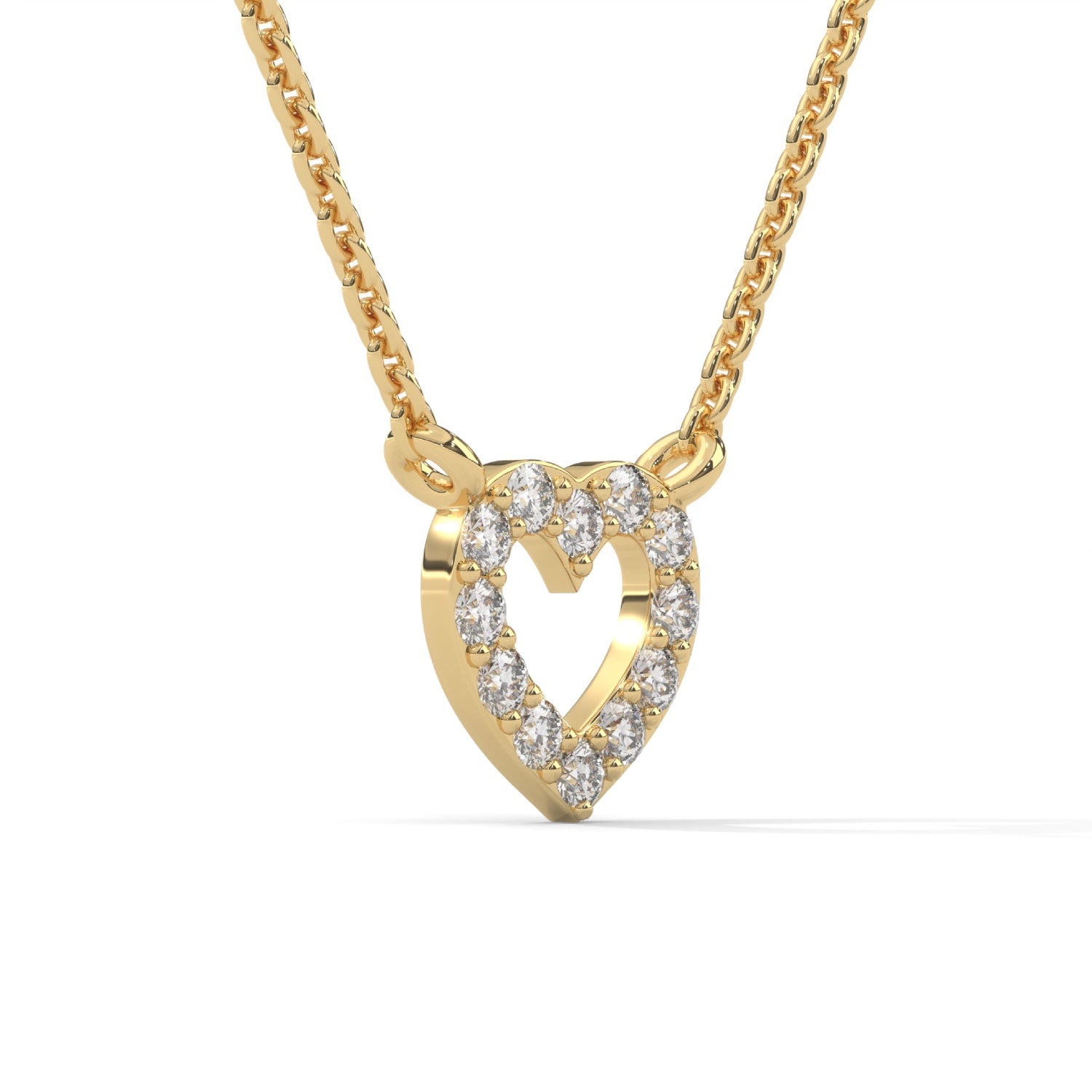 Round Brilliant Cut Lab-Grown Diamond Open Heart Pendant in Yellow Gold