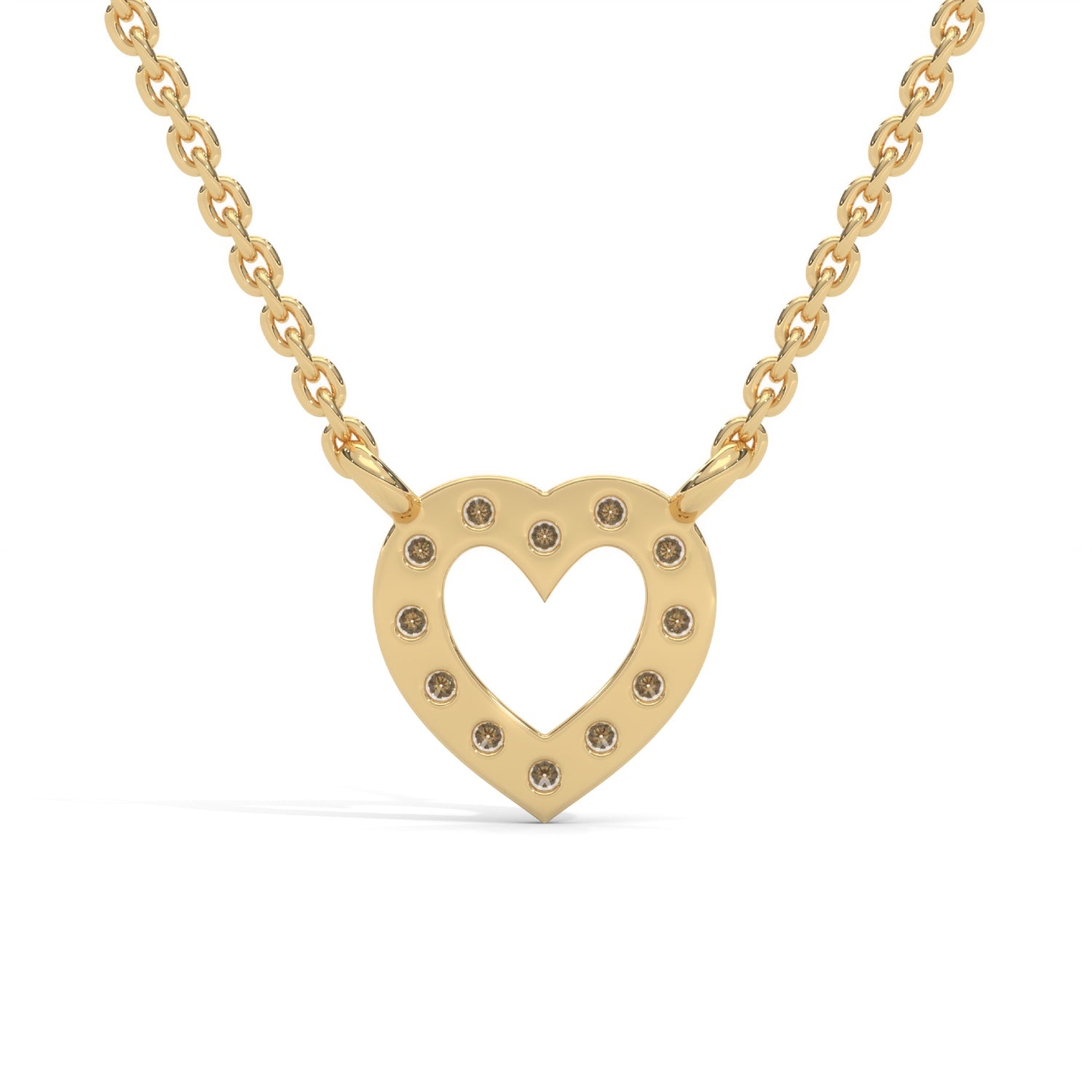 Round Brilliant Cut Lab-Grown Diamond Open Heart Pendant in Yellow Gold