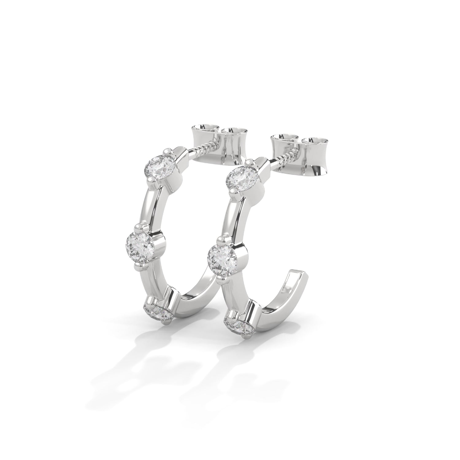 Round Brilliant Cut Lab-Grown Diamond Open Hoop Earrings in White Gold