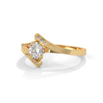 Round Brilliant Cut Lab-Grown Diamond Pavé Bypass Engagement Ring in Yellow Gold