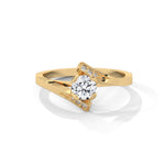 Round Brilliant Cut Lab-Grown Diamond Pavé Bypass Engagement Ring in Yellow Gold