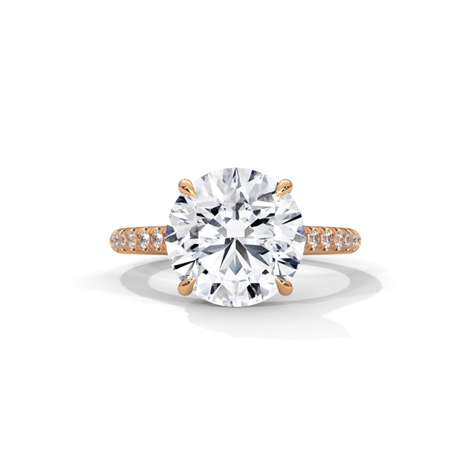 Round Brilliant Cut Lab-Grown Diamond Pavé Engagement Ring in Rose Gold