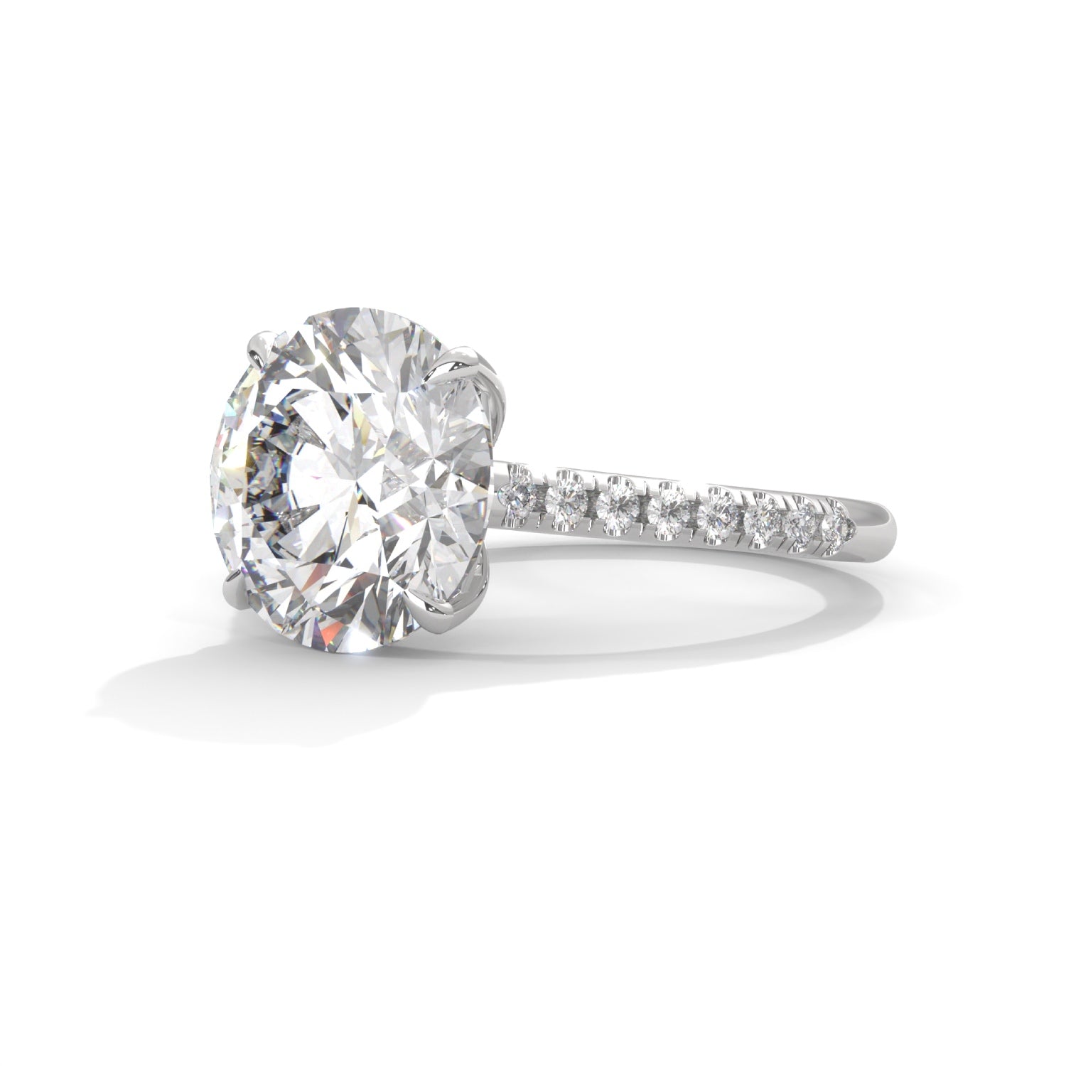 Round Brilliant Cut Lab-Grown Diamond Pavé Engagement Ring in White Gold