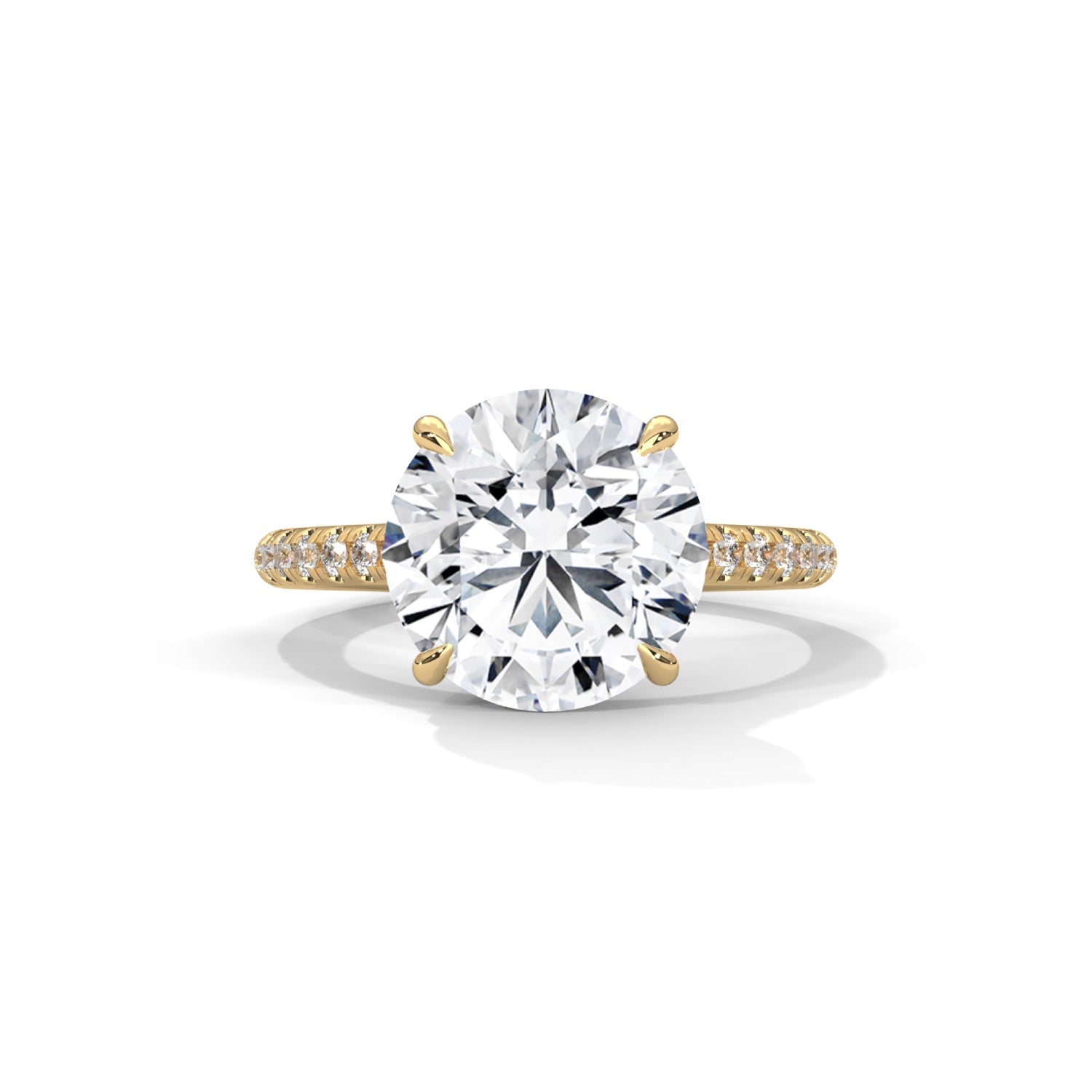 Round Brilliant Cut Lab-Grown Diamond Pavé Engagement Ring in Yellow Gold