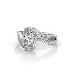 Round Brilliant Cut Lab-Grown Diamond Pavé Swirl Engagement Ring in White Gold