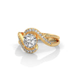 Round Brilliant Cut Lab-Grown Diamond Pavé Swirl Engagement Ring in Yellow Gold