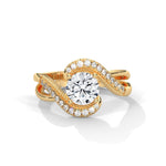 Round Brilliant Cut Lab-Grown Diamond Pavé Swirl Engagement Ring in Yellow Gold