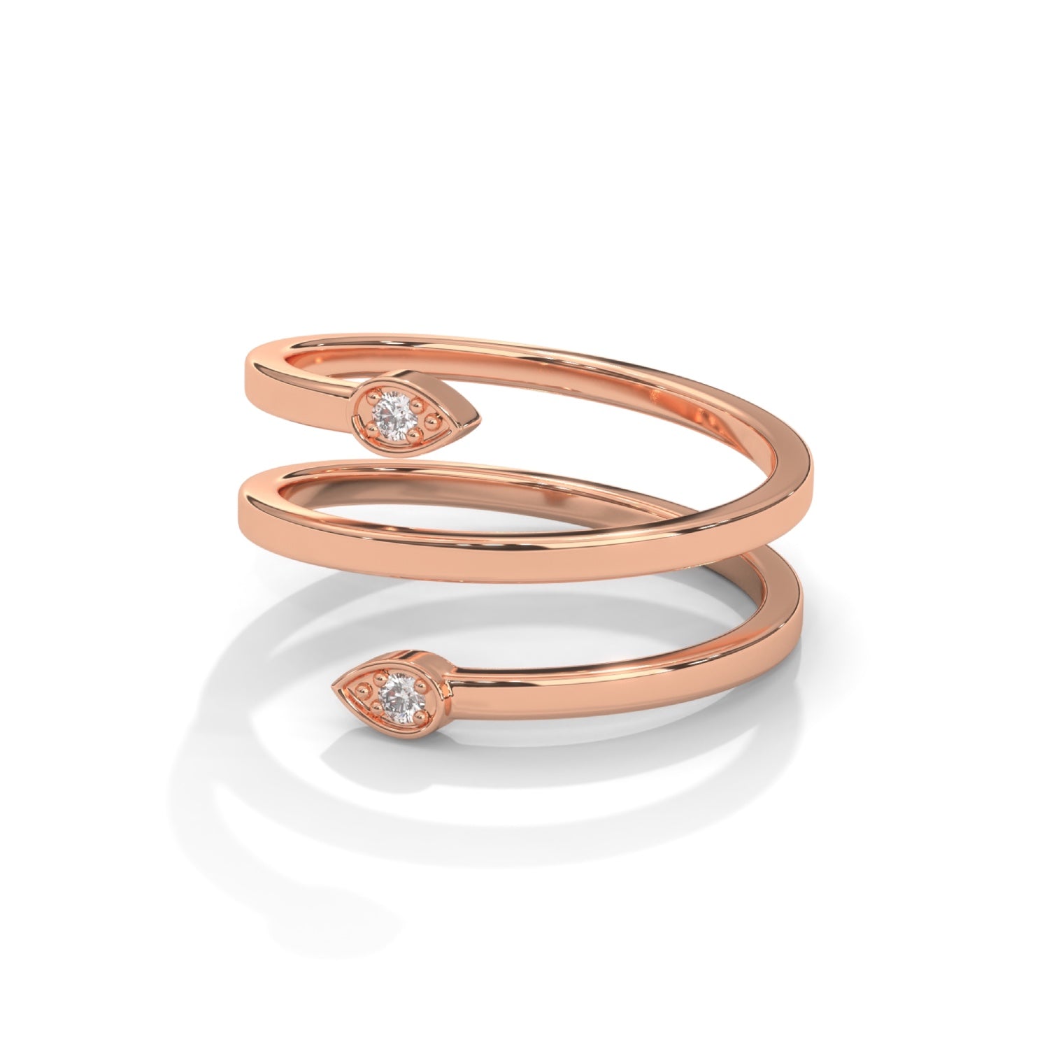 Round Brilliant Cut Lab-Grown Diamond Pear-Shaped Frame Open Spiral Ring in Rose Gold