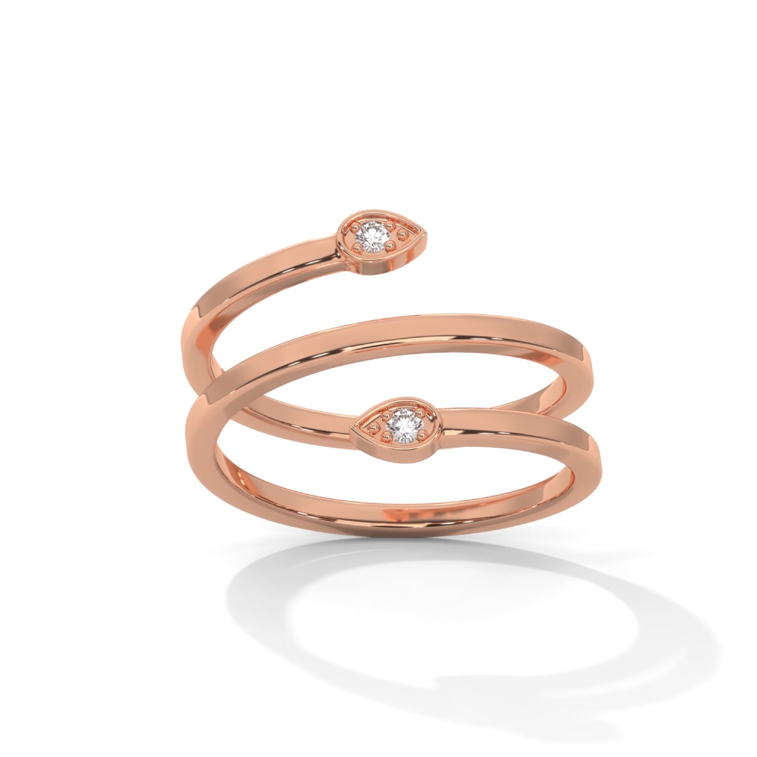 Round Brilliant Cut Lab-Grown Diamond Pear-Shaped Frame Open Spiral Ring in Rose Gold