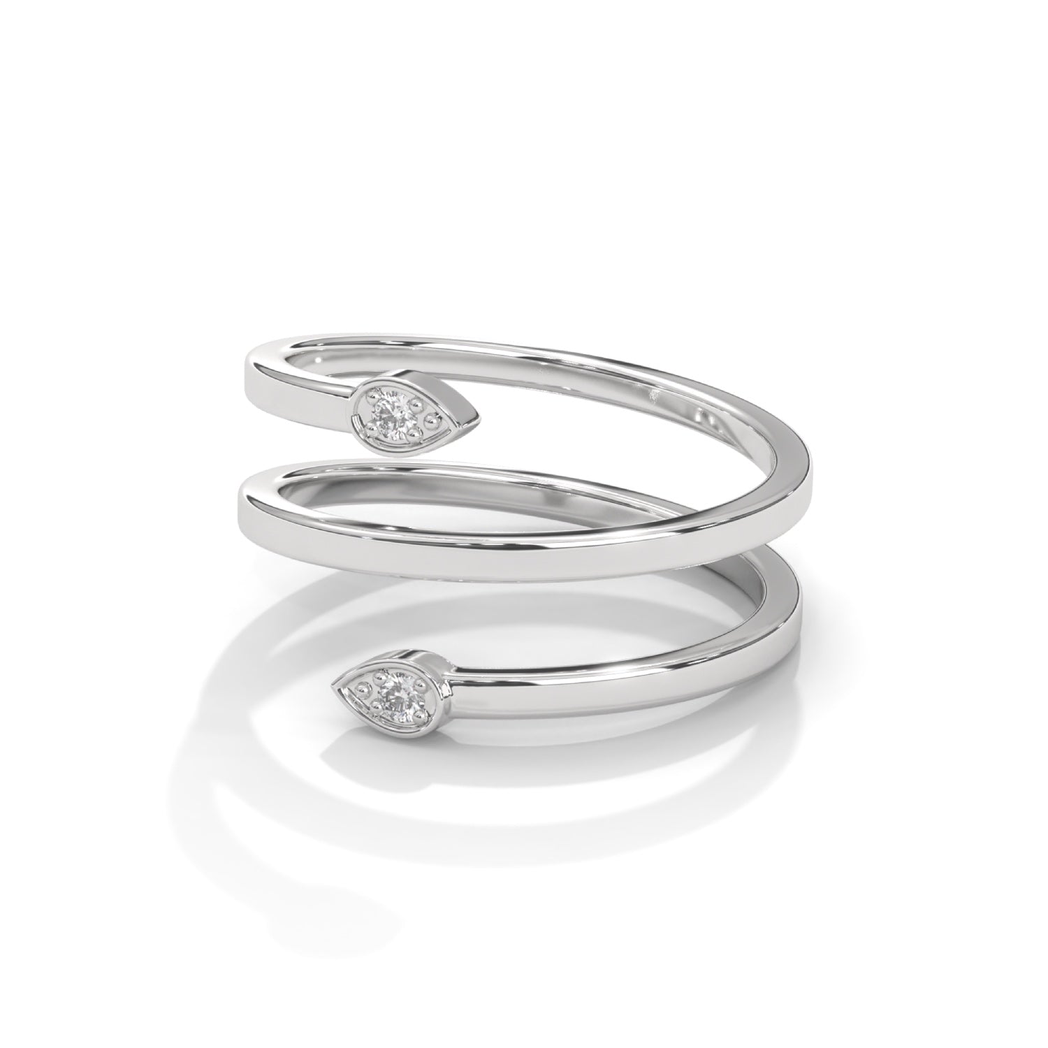 Round Brilliant Cut Lab-Grown Diamond Pear-Shaped Frame Open Spiral Ring in White Gold