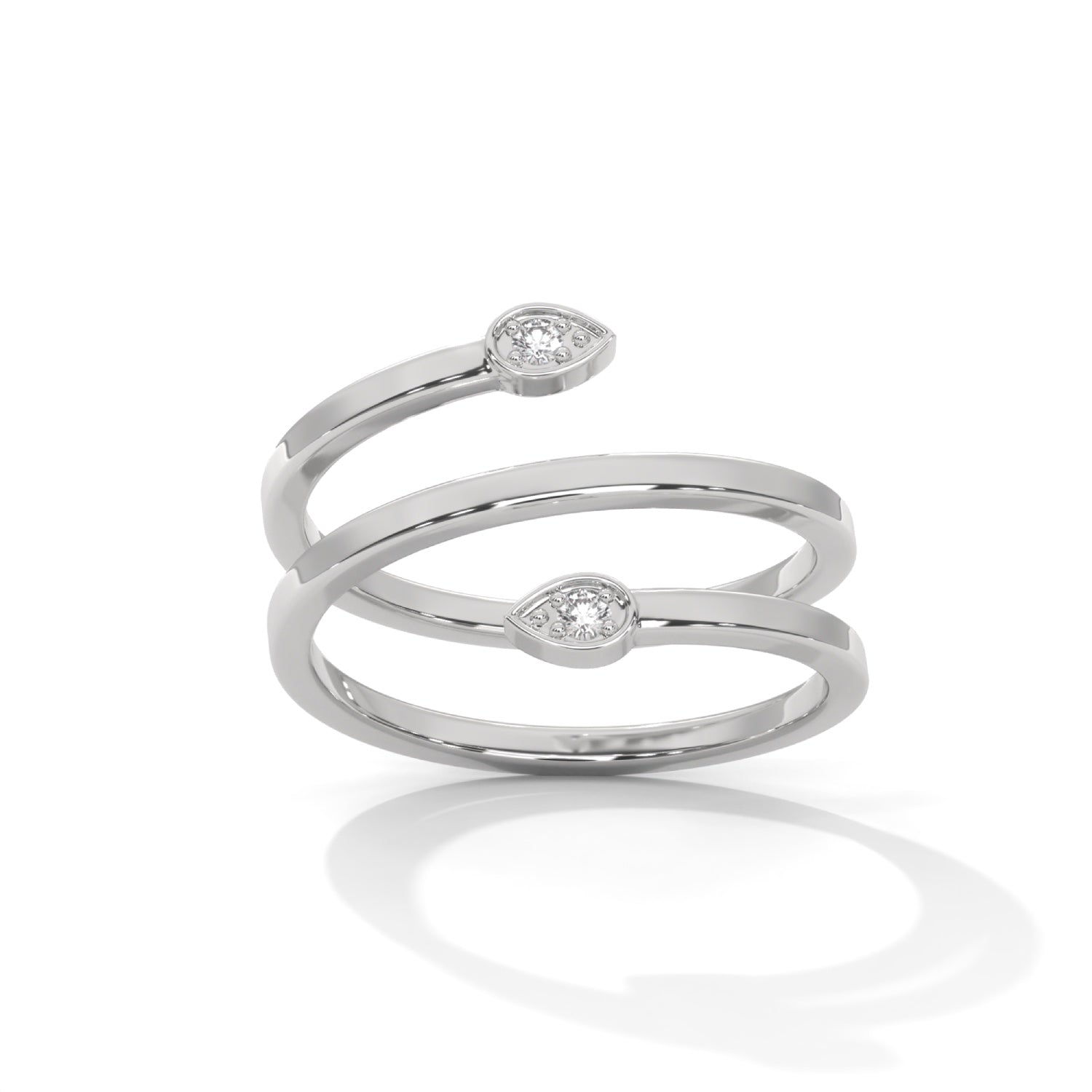 Round Brilliant Cut Lab-Grown Diamond Pear-Shaped Frame Open Spiral Ring in White Gold