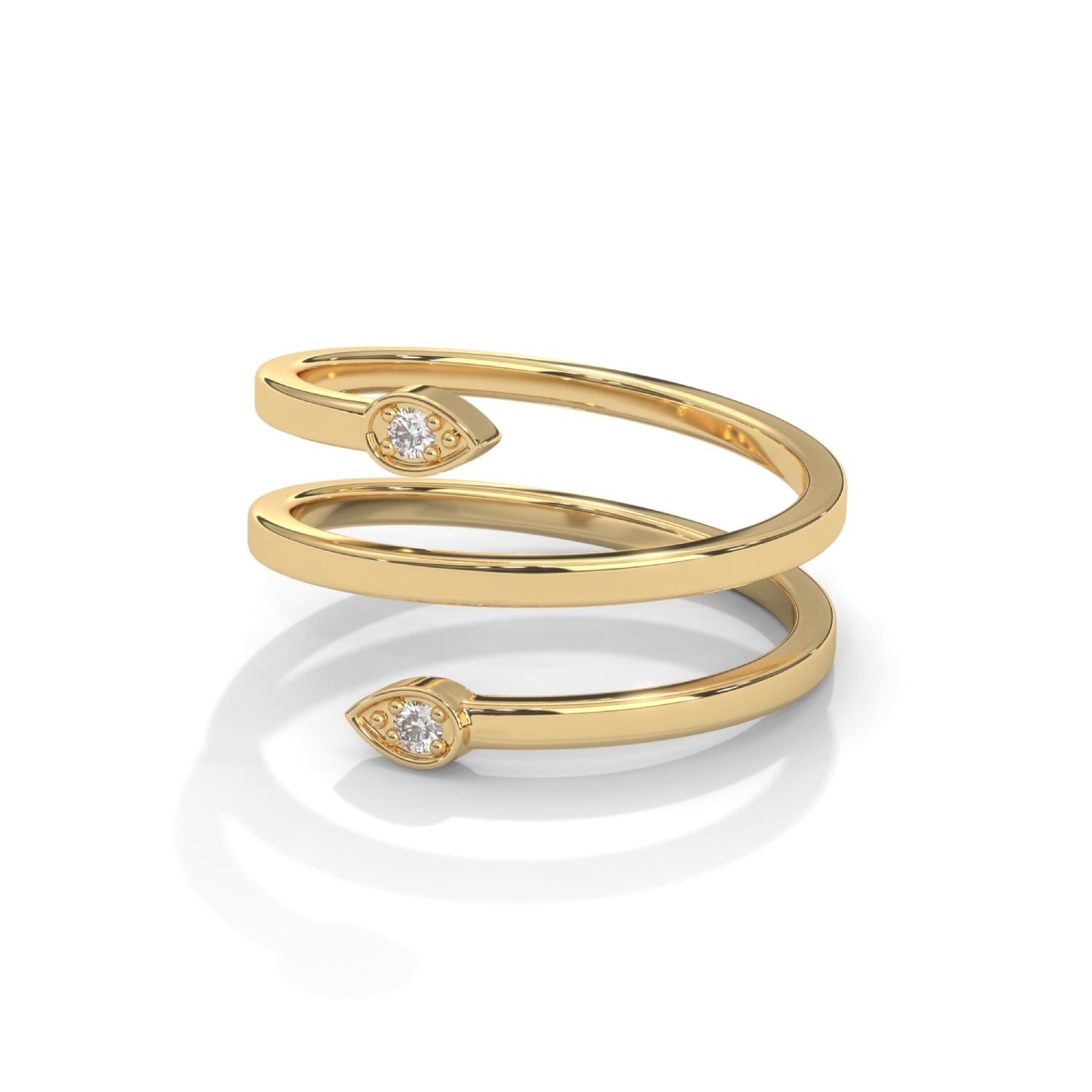 Round Brilliant Cut Lab-Grown Diamond Pear-Shaped Frame Open Spiral Ring in Yellow Gold