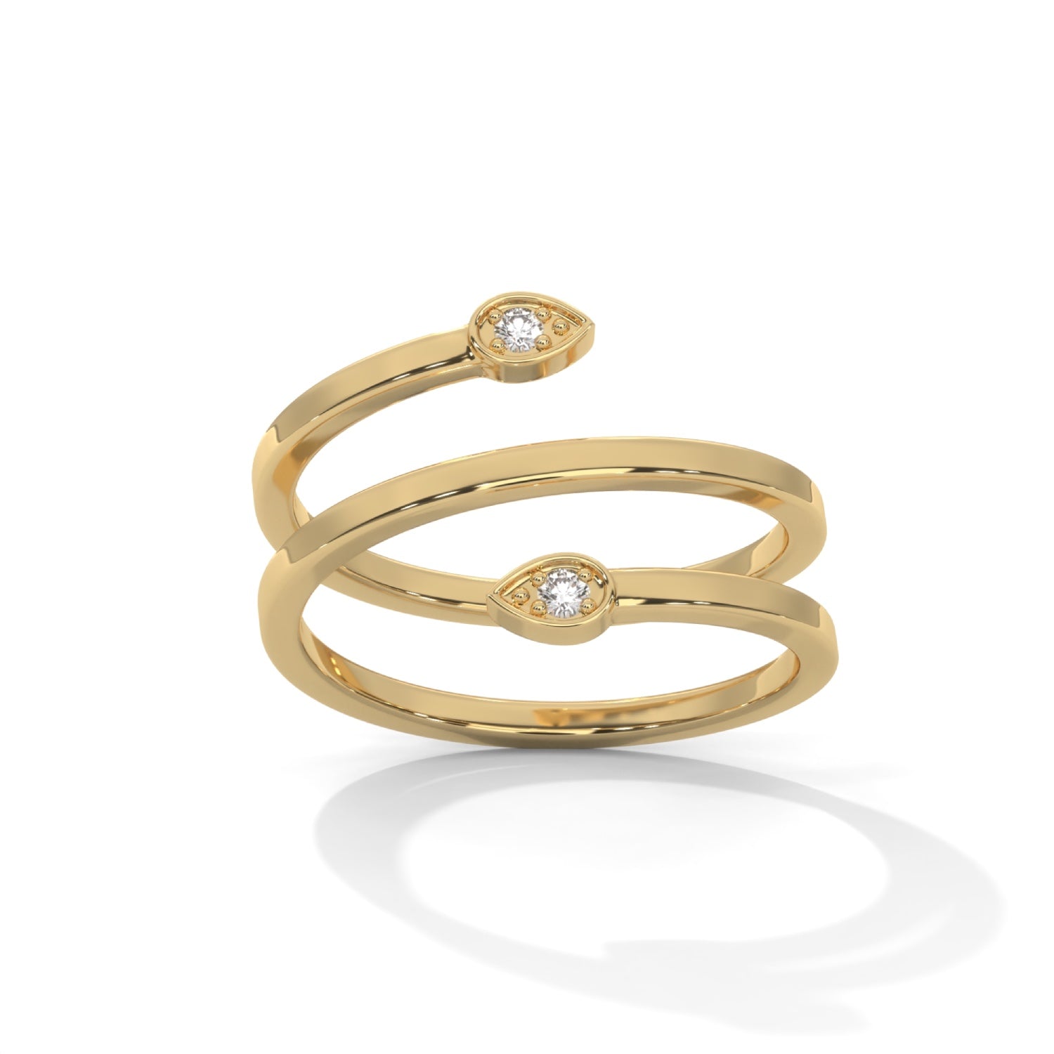 Round Brilliant Cut Lab-Grown Diamond Pear-Shaped Frame Open Spiral Ring in Yellow Gold