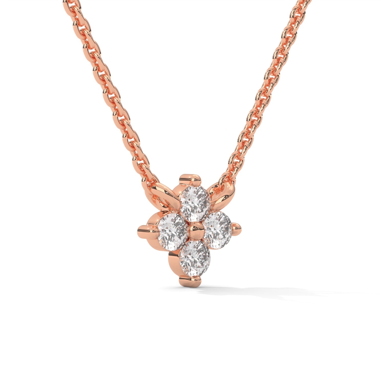Round Brilliant Cut Lab-Grown Diamond Petal Pendant in Rose Gold