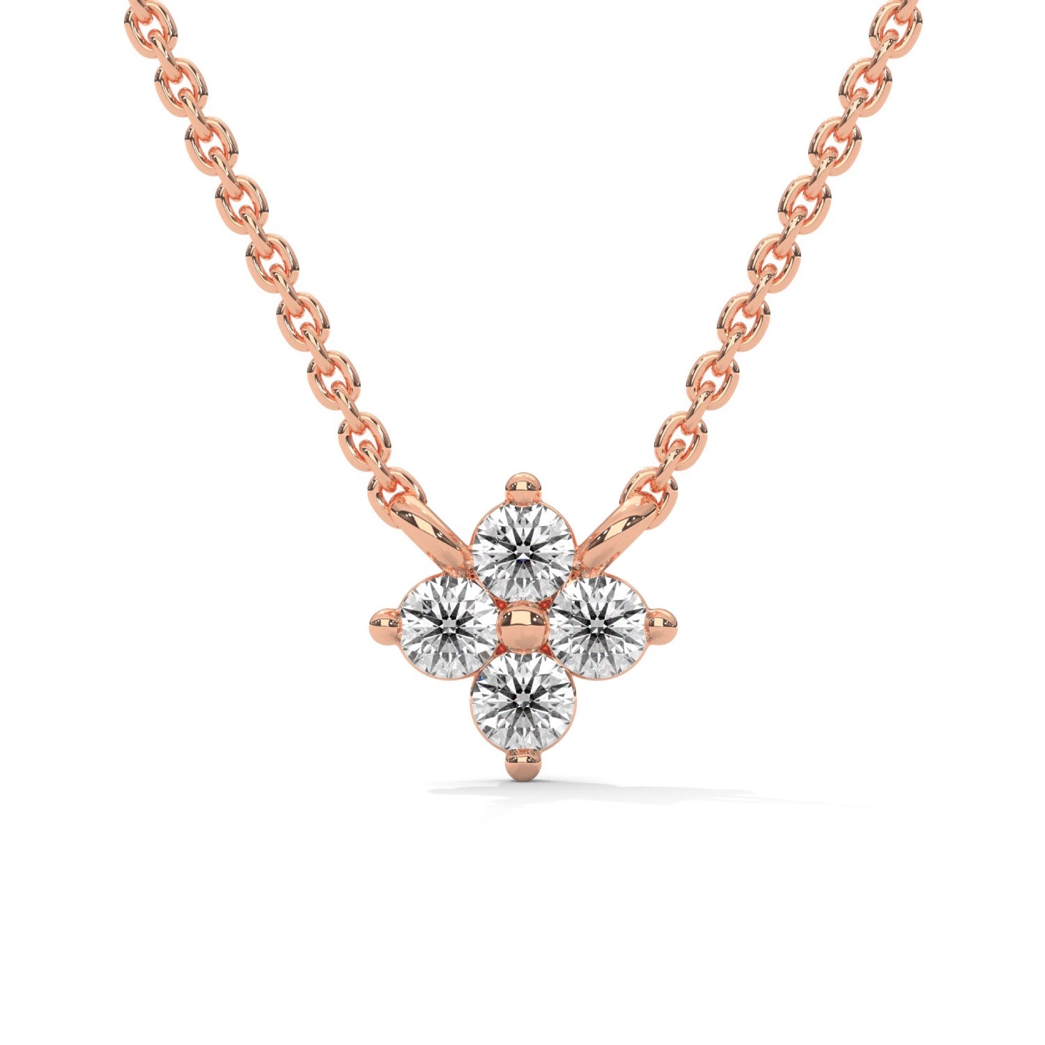 Round Brilliant Cut Lab-Grown Diamond Petal Pendant in Rose Gold