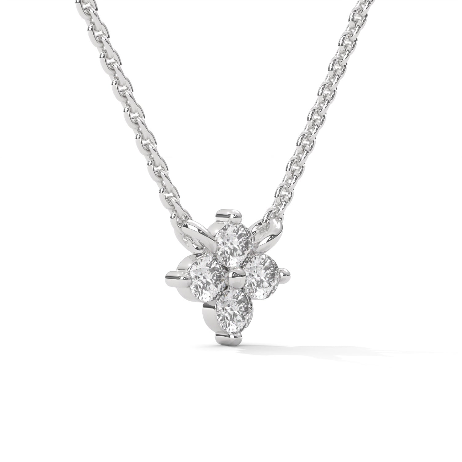 Round Brilliant Cut Lab-Grown Diamond Petal Pendant in White Gold