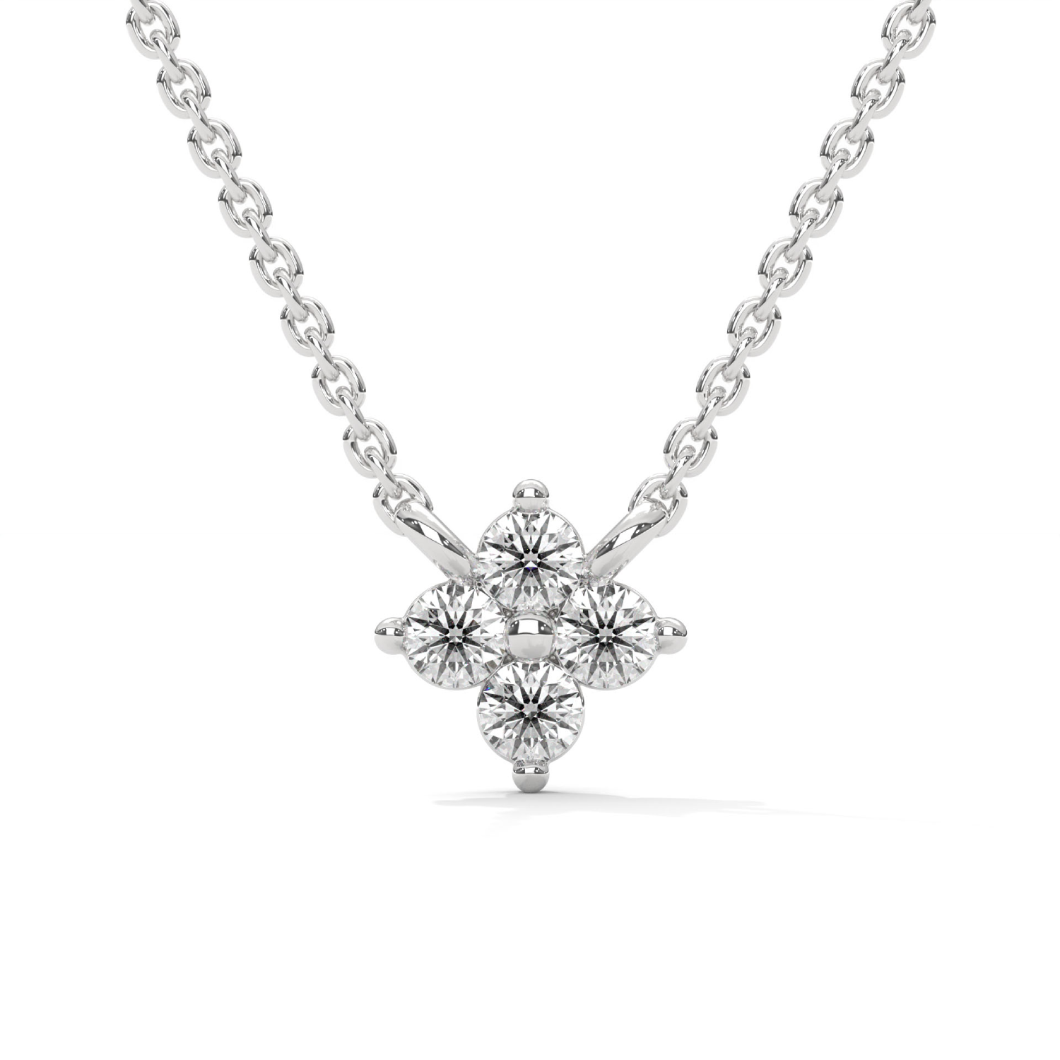 Round Brilliant Cut Lab-Grown Diamond Petal Pendant in White Gold