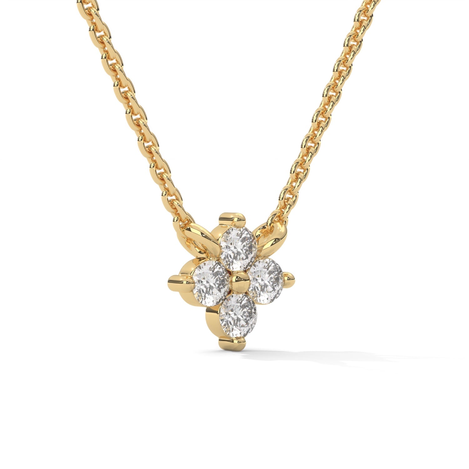 Round Brilliant Cut Lab-Grown Diamond Petal Pendant in Yellow Gold