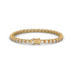 Round Brilliant Cut Lab-Grown Diamond Prong and Bar Tennis Bracelet in Yellow Gold