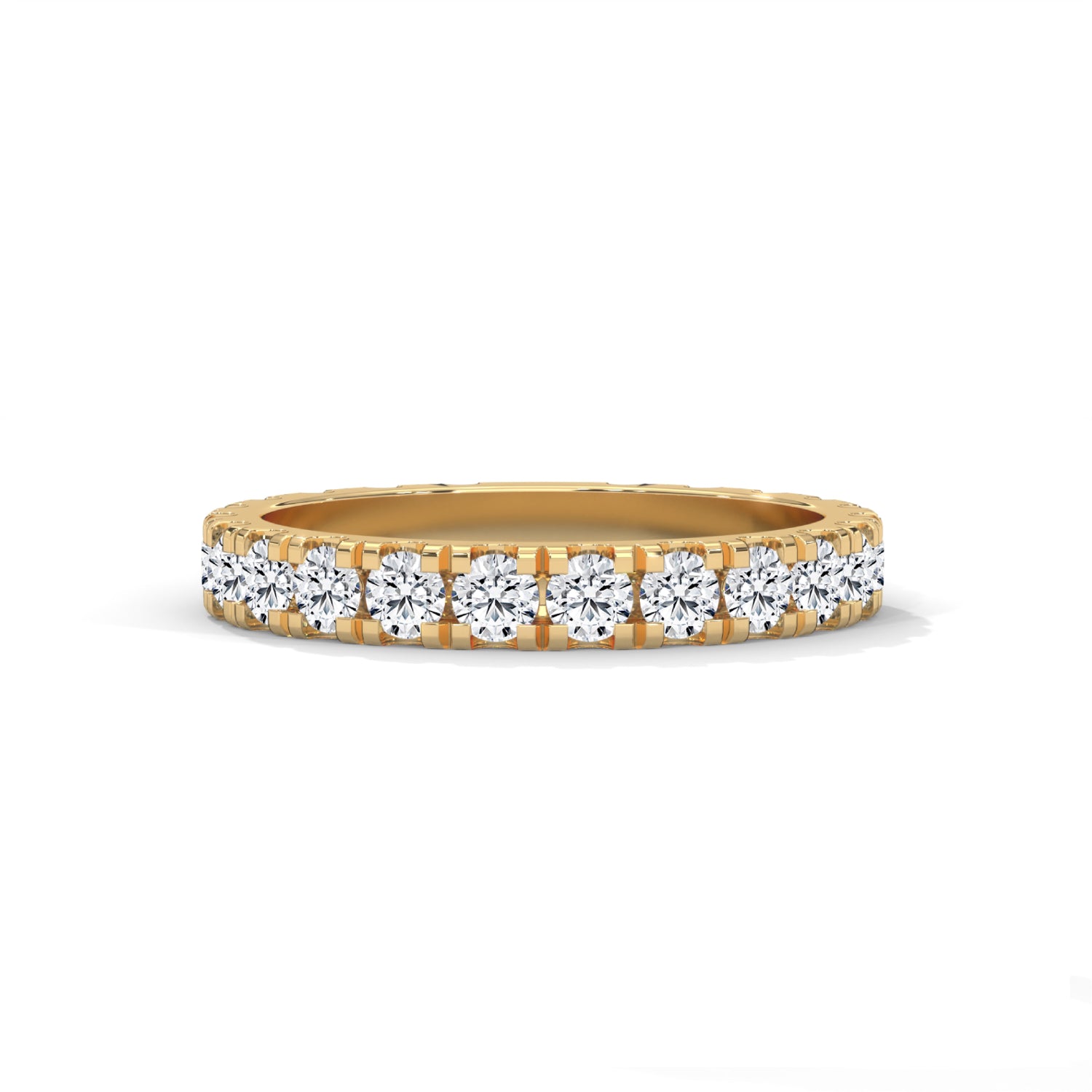 Round Brilliant Cut Lab-Grown Diamond Scallop-Set Eternity Ring in Yellow Gold