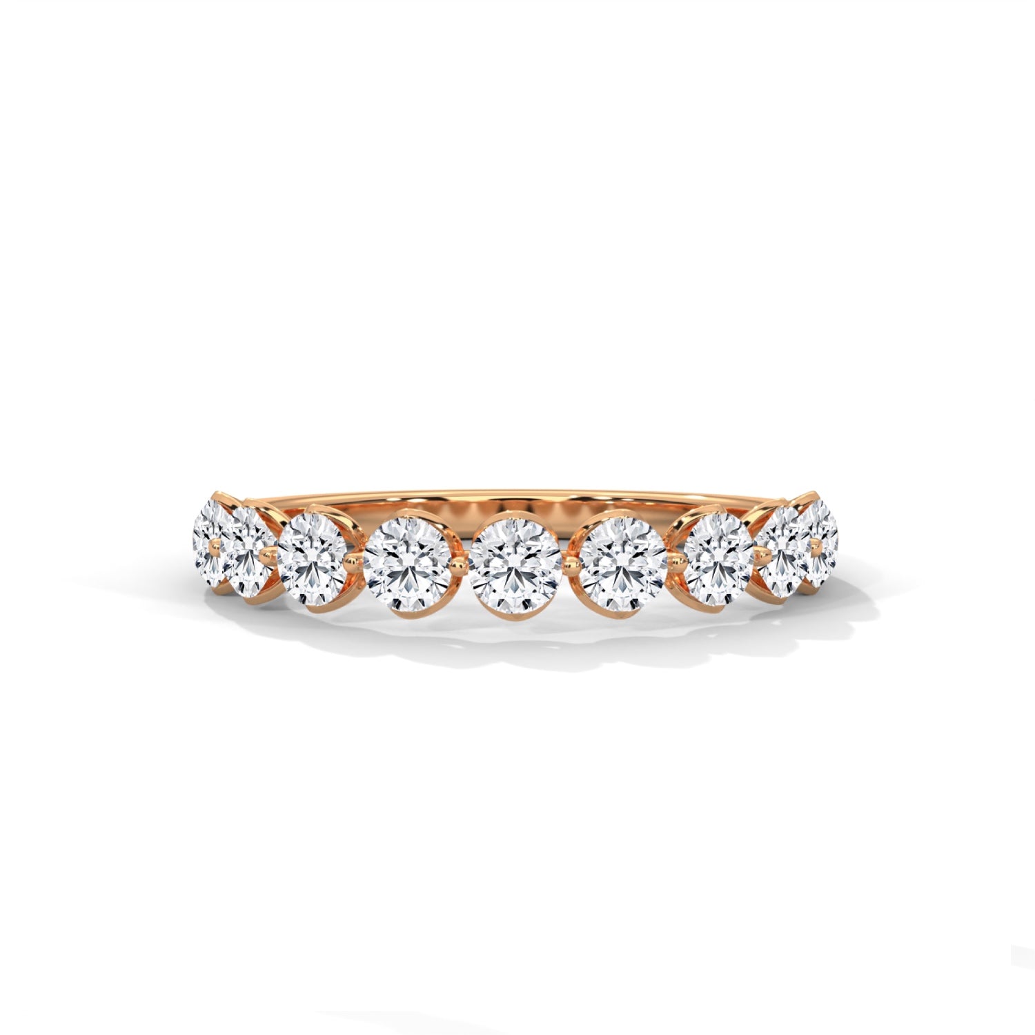 Round Brilliant Cut Lab-Grown Diamond Shared Prong Half-Eternity Ring in Rose Gold