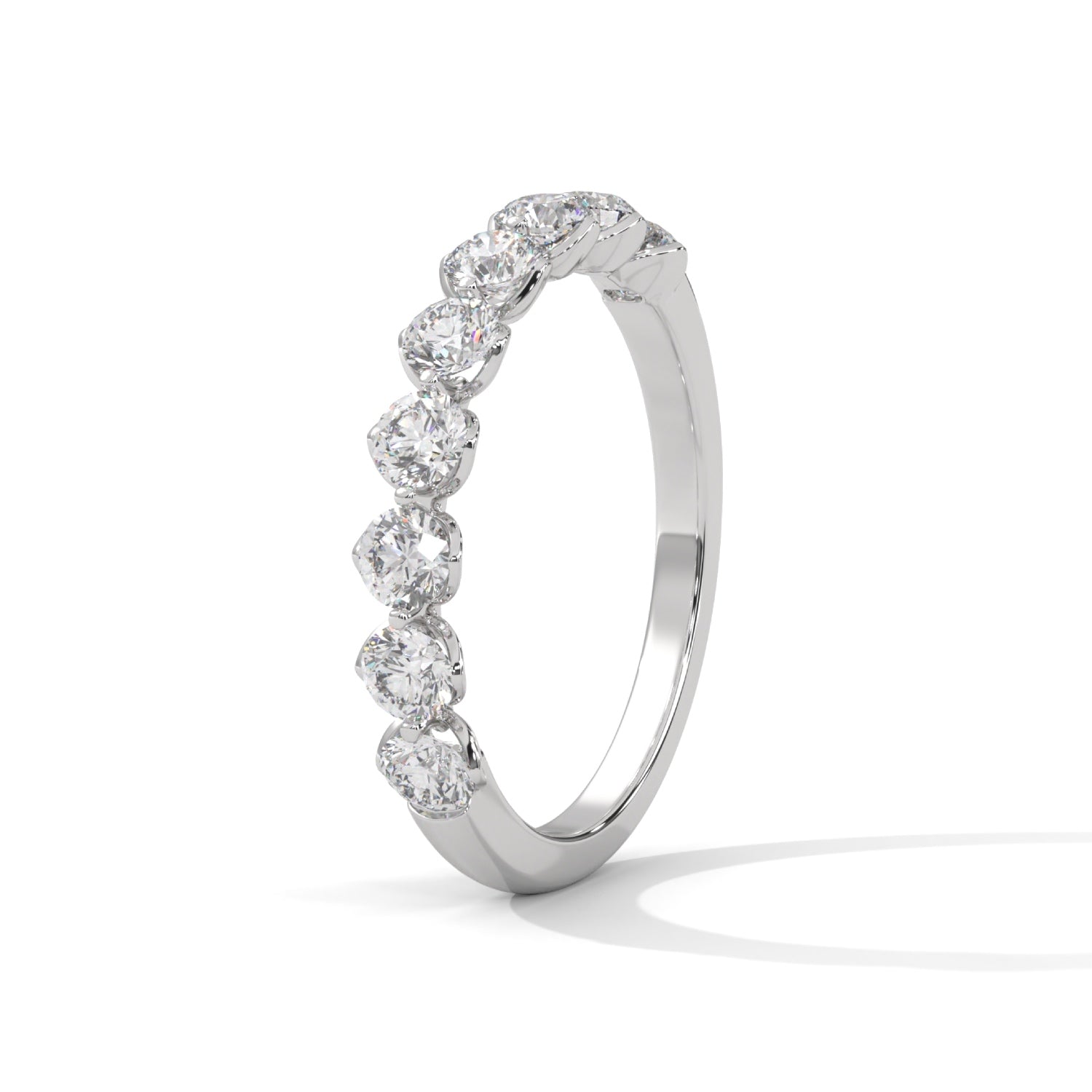 Round Brilliant Cut Lab-Grown Diamond Shared Prong Half-Eternity Ring in White Gold