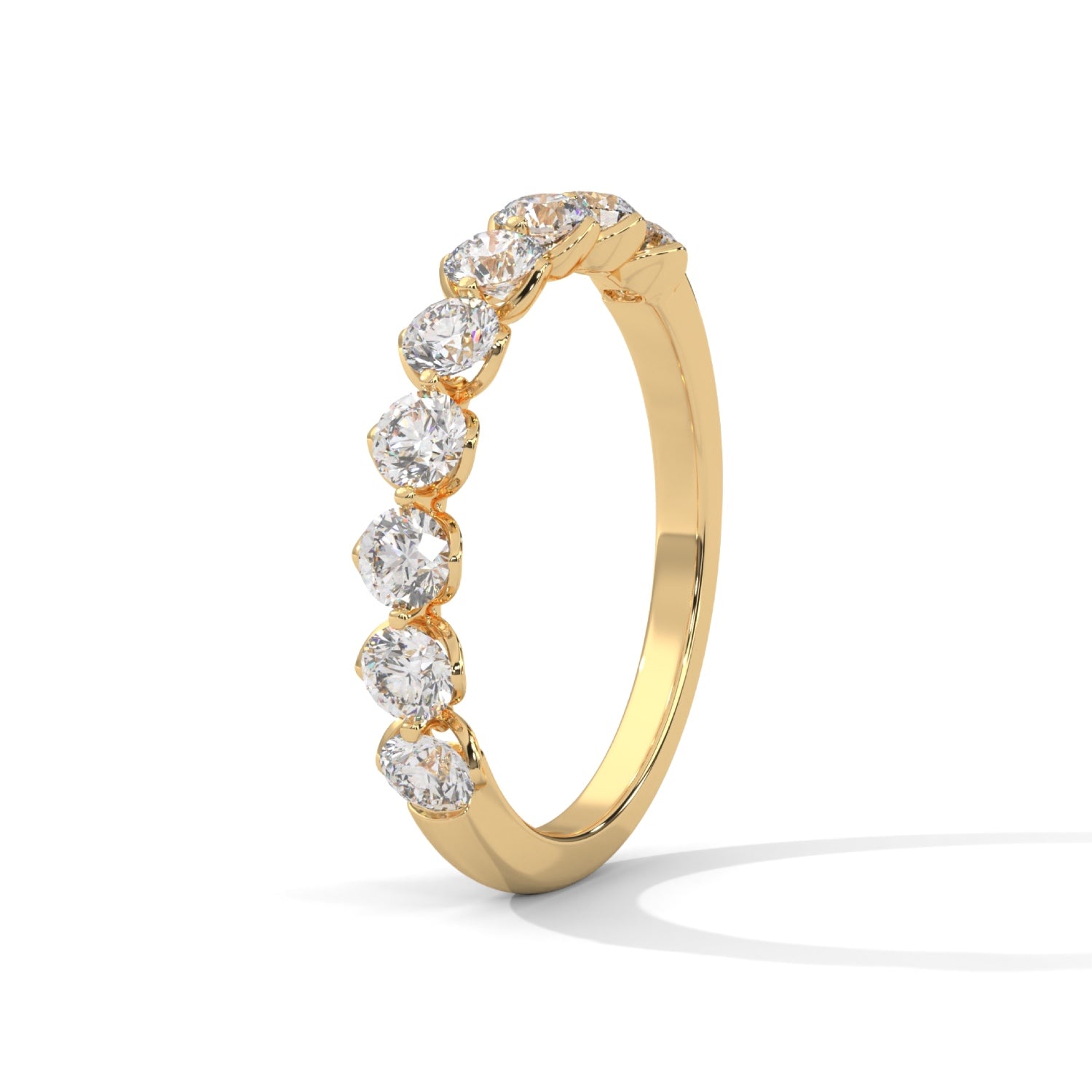 Round Brilliant Cut Lab-Grown Diamond Shared Prong Half-Eternity Ring in Yellow Gold