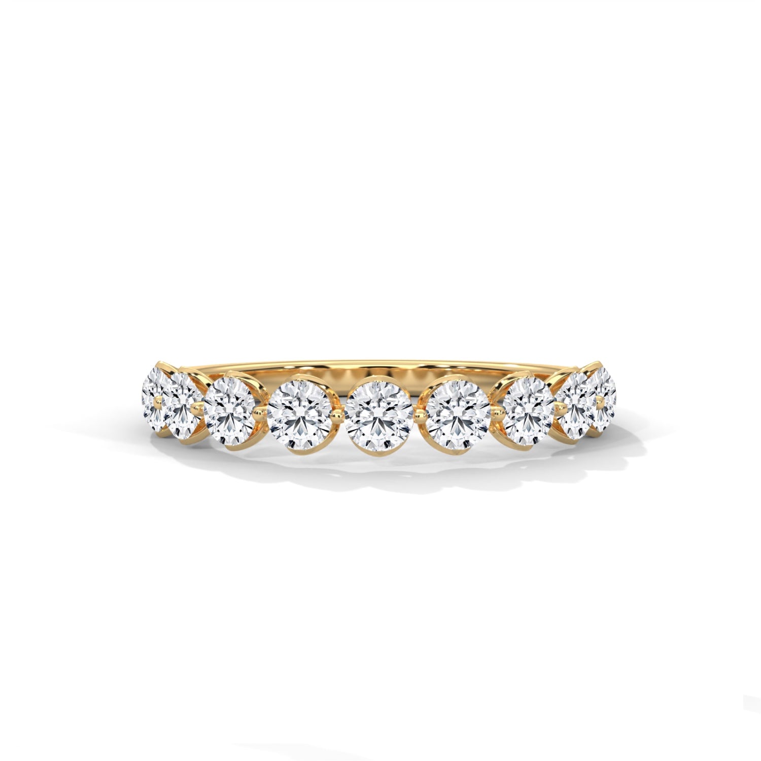 Round Brilliant Cut Lab-Grown Diamond Shared Prong Half-Eternity Ring in Yellow Gold