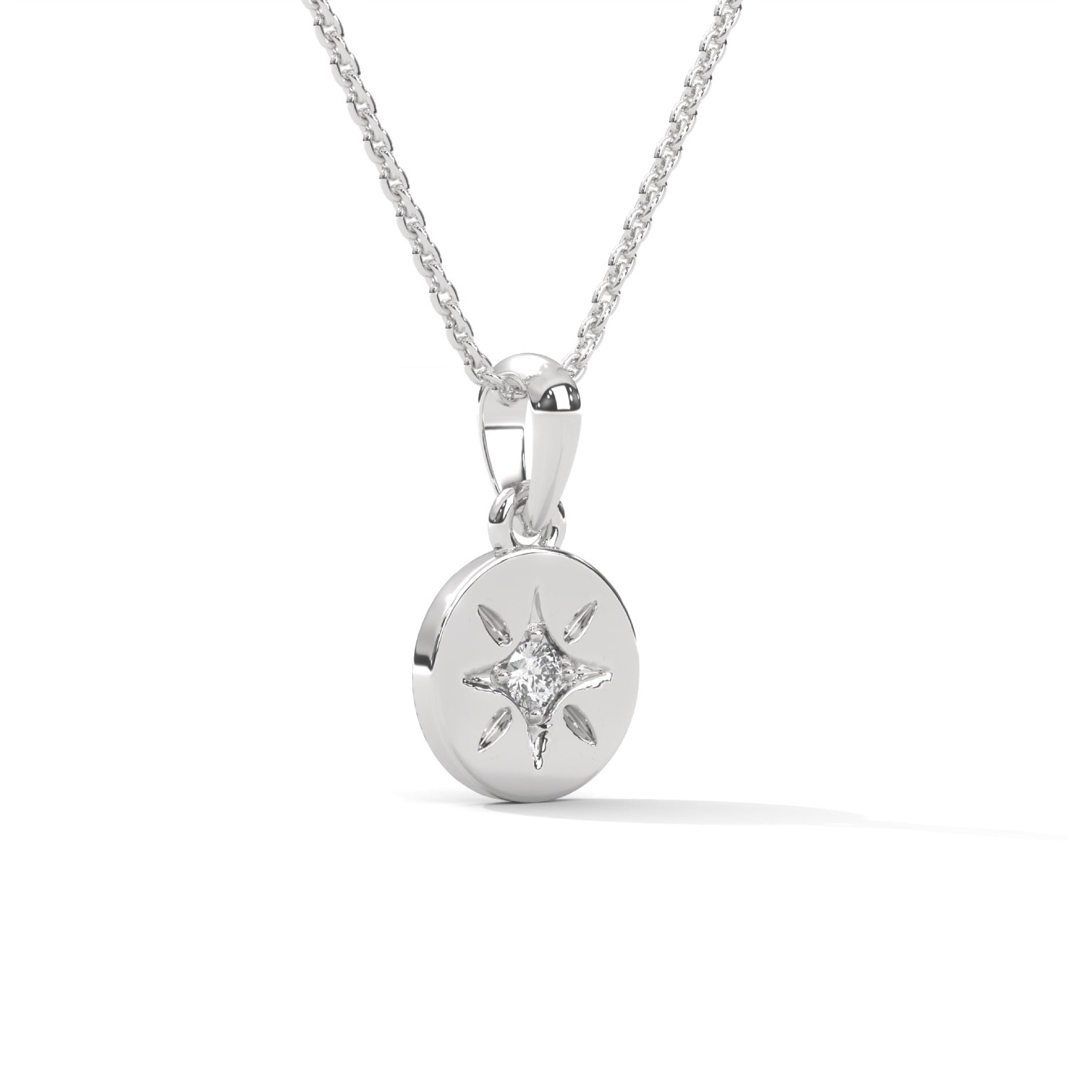 Round Brilliant Cut Lab-Grown Diamond Starburst Disc Pendant in White Gold
