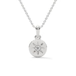 Round Brilliant Cut Lab-Grown Diamond Starburst Disc Pendant in White Gold