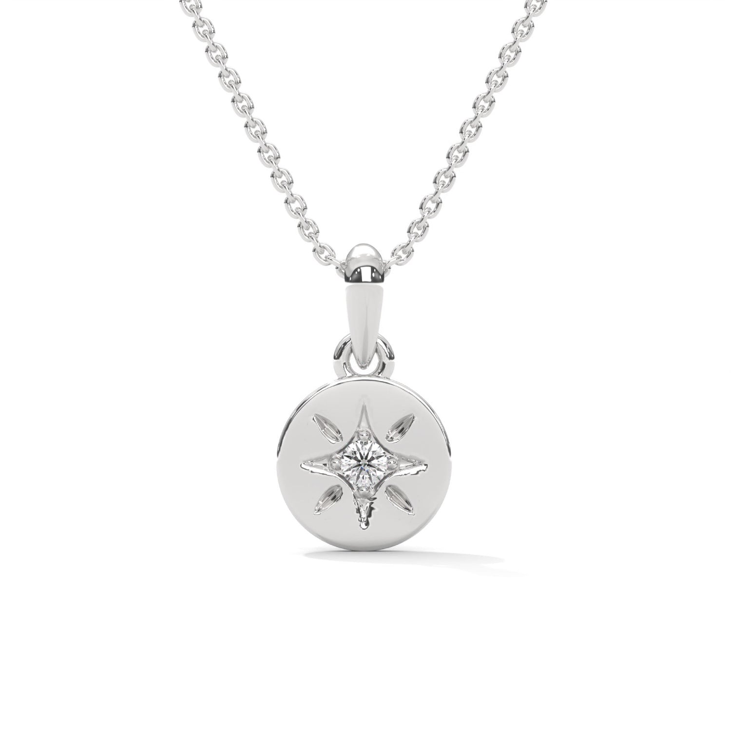 Round Brilliant Cut Lab-Grown Diamond Starburst Disc Pendant in White Gold