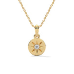 Round Brilliant Cut Lab-Grown Diamond Starburst Disc Pendant in Yellow Gold