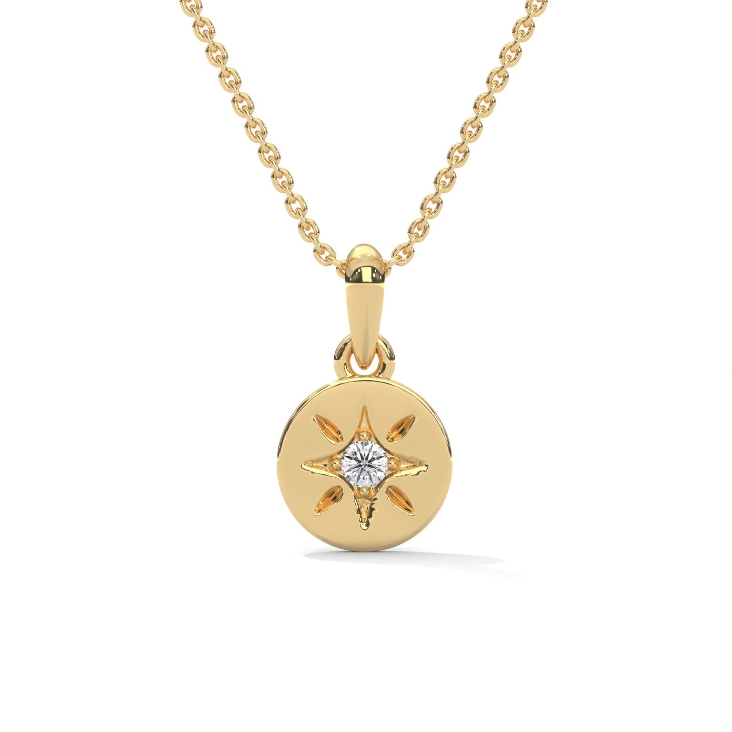 Round Brilliant Cut Lab-Grown Diamond Starburst Disc Pendant in Yellow Gold