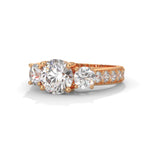 Round Brilliant Cut Lab-Grown Diamond Three-Stone Engagement Ring in Rose Gold